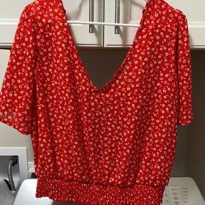 NWOT Nine Britton Smocked Bottom Cropped Blouse